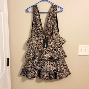 Black/Gold Shimmering Ruffle Cocktail Dress